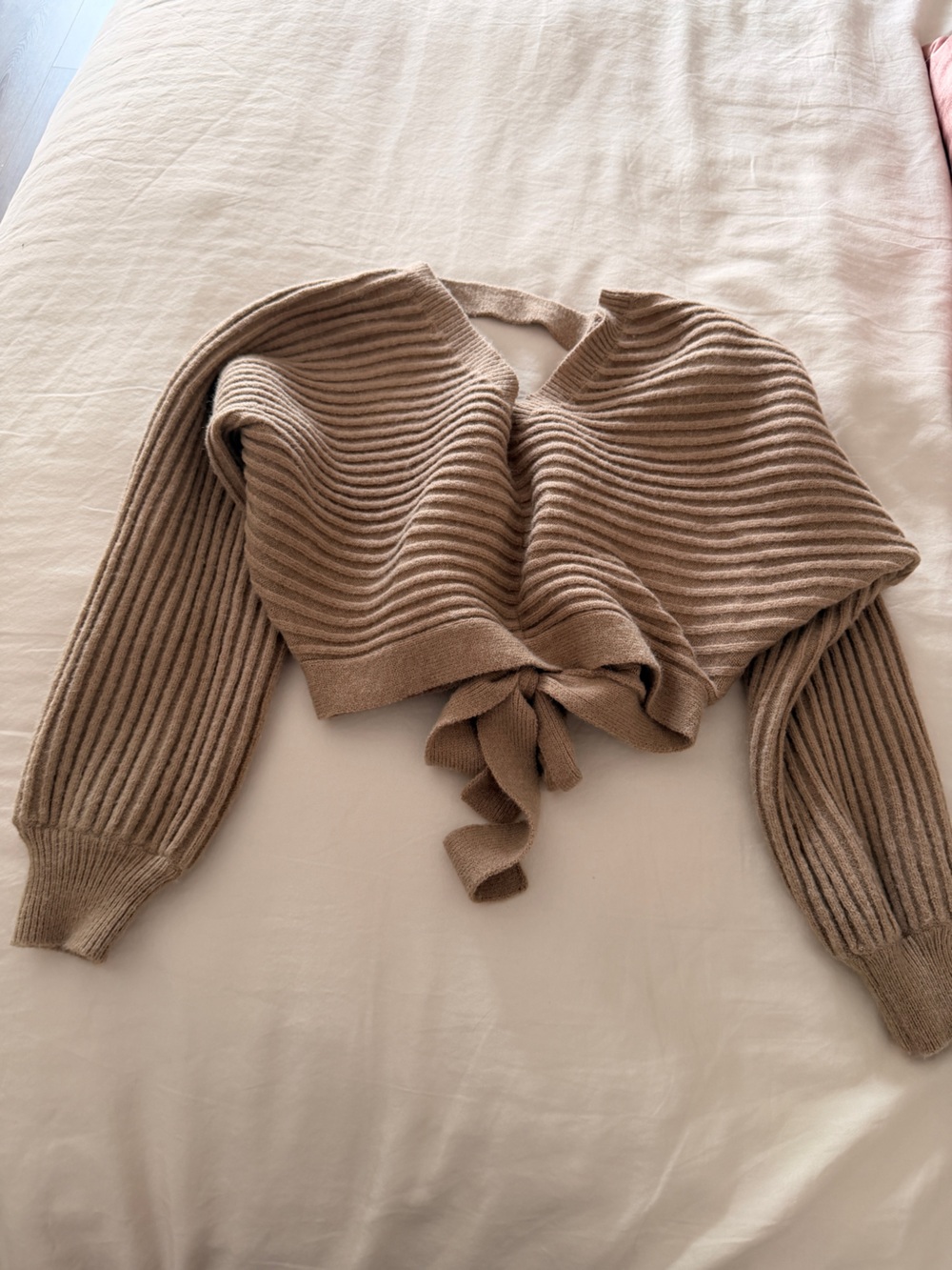 Ribbed Off-Shoulder Sweater in Taupe
